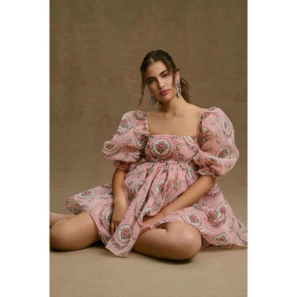 Anthropologie Selkie Rapunzel Puff Short-Sleeve Bubble Floral Mini Dress - Picture 7 of 11